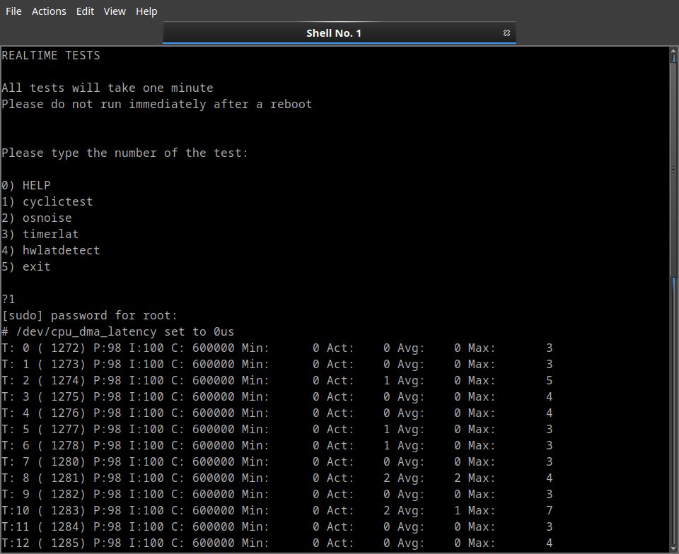 Audiolinux latency test